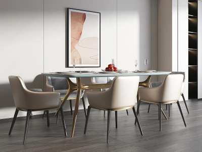 现代餐桌椅组合3D模型下载